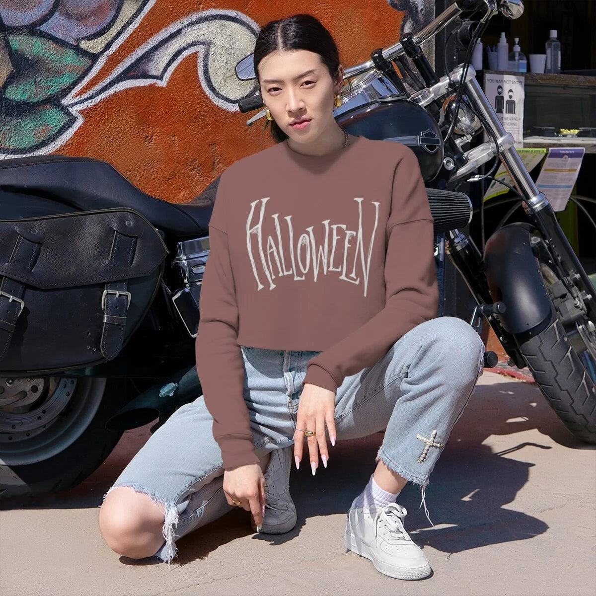 Women's Cropped Halloween Sweatshirt